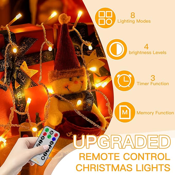 Ollny 400LED 131FT Christmas Lights Outdoor, Clear Wire Fairy Lights with Remote 3 Timer, Plug in 8 Modes String Lights for Bedroom Indoor Outside House Party Xmas Decorations, Warm White