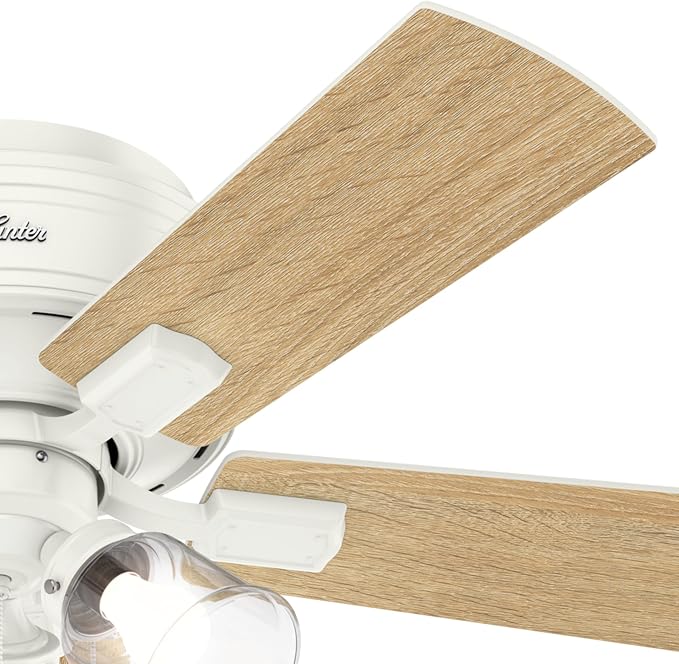 Hunter Crestfield, Indoor, Ceiling Fan, Quiet, 42 inch, Fresh White | with LED Lights and Pull Chain, Low Profile Flush Mount, 5 Blades, For Bedroom, Living Room, Kitchen, 52152
