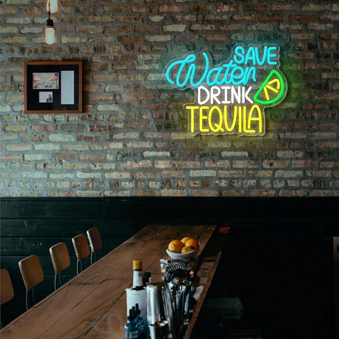 Save Water Drink Tequila Neon Sign Dimmable Tequila Party Led Neon Sign Bar Neon Light up Sign for Home Beer Bar Bedroom Restaurant Man Cave Bistro Club Party Decorations Christmas Birthday Gift