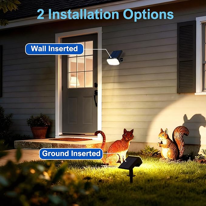 JEJOT Solar Lights Outdoor Waterproof IP65, Super Bright LED with Lens, 3000K 2 Lighting Modes, Solar Powered Yard Garden Solar Spot Lights for Outside Landscape Auto On/Off -2 Pack
