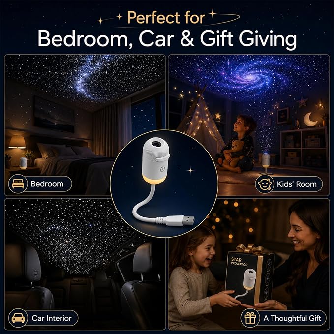 2-in-1 HD Galaxy Starry Sky Night Light Projector, Galaxy Star Projector with 12 Projector Films, 360° Rotating Design, USB Power for Car and Bedroom, Decoration for Adults and Kids (-12 Films)