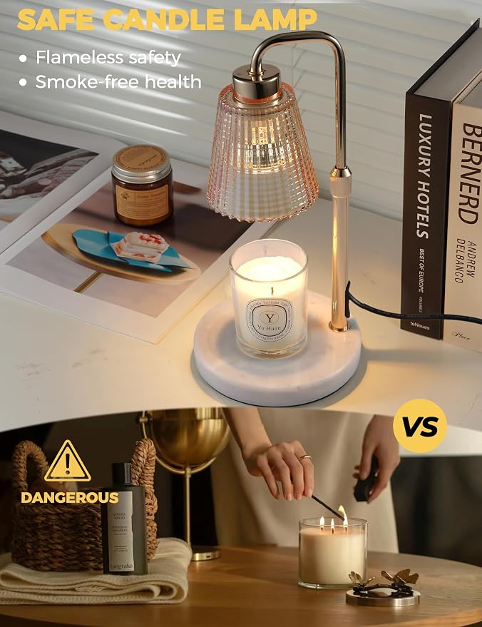 Marble Candle Warmer Lamp Green with Cycle Timer, Dimmable Wax Melt Warmer | 24h Cycle Timer Dimmable Wax Melt Warmer with 2 Bulbs, Fall Decor for Home Living Room Halloween Decorations Gifts for Mom