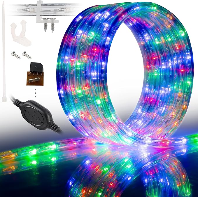 WYZworks 1116LEDs, 100ft LED Outside Rope Lights, Waterproof Permanent Outdoor ETL Certified Connectable Clear Tube, Christmas Palm Tree Holiday Decorative Landscape Patio Accent Lighting - Colorful