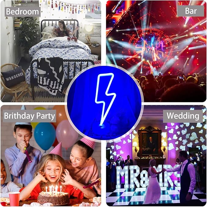 Lightning Bolt Neon Signs Lightning Neon Sign with Base for Bedroom LED Lighting for Room Decor for Teen Girls Gifts for Teenager Boys USB/Battery Cool Gaming Light with Holder(Blue)