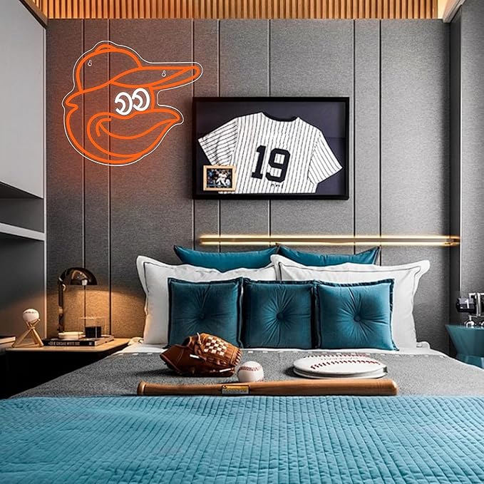 Baseball Neon Sign for Wall Decor Oriol Baseball Neon Light Baseball Sport Led Neon Sign for Man Cave,Boys'Room,Club,Pub,Birthday Christmas Signs for Sports Fans,Man,Boys,Size 13.9 * 13.2inch(FMXD184)