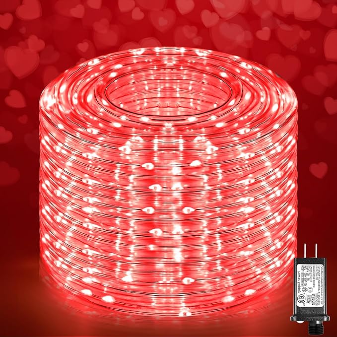 100FT 300 LED Rope Lights for Outside, Connectable Rope Lights Outdoor Waterproof with 8 Modes, Plug in Christmas String Lights for House, Deck, Garden, Backyard, Pool, Patio, Tree Decorations - Red