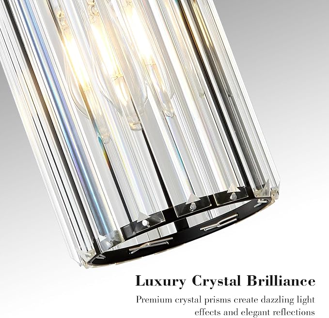 5.1" Mini Modern Matte Black Crystal Kitchen Island Pendant Light | Small Crystal Glass Shade, Sparkling Crystal Reflections, Customizable Hanging Height, Fits Most Ceilings, Matte Black Finish