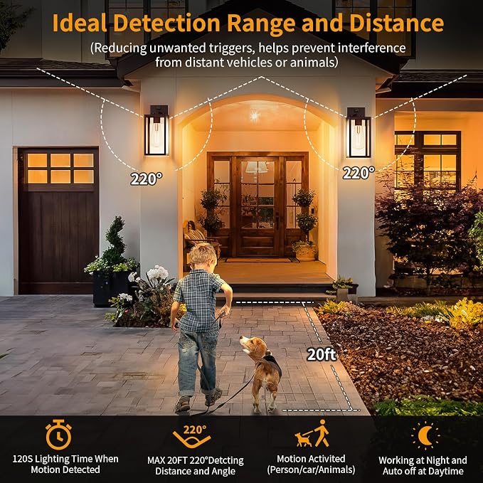 13'' Oil Rubbed Bronze Motion Sensor Outdoor Light Fixtures Wall Mount, Large Front Porch Lights,Dusk to Dawn Exterior Wall Sconce, Waterproof Lantern Lamp,Outside Coach Light for House,Garage,Yard