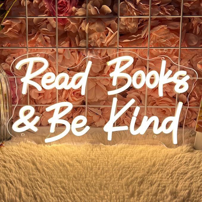 Read Books And Be Kind Neon Sign for Wall Decor, Dimmable Neon Light Signs for Bedroom LED Signs for Classroom Bookstore Library Study Reading Study Room Decoration