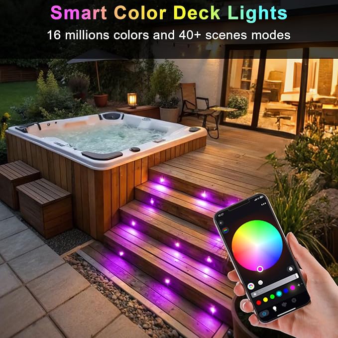 30 Pack 1.22 Inch Smart LED Deck Lights, Low Voltage RGB Outdoor Lighting | Recessed 12V IP67 Waterproof, APP Control, Compatible with Alexa & Google Home, for Patio Stair Steps Landscape Decor
