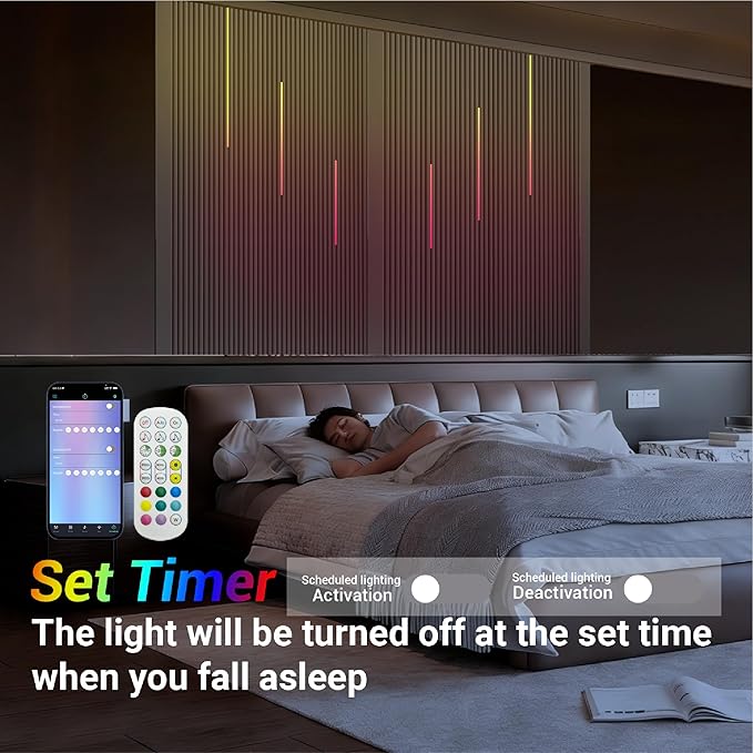 HAMRVL Black RGB Smart IC Recessed Lighting Kit - 6pcs Wall Panel Lights for Acoustic Panels, APP/Remote Control, Music Sync, Chasing Effects, Slat Wall Lights for Wood Wall Panel (2*24+2*32+2*40 in)