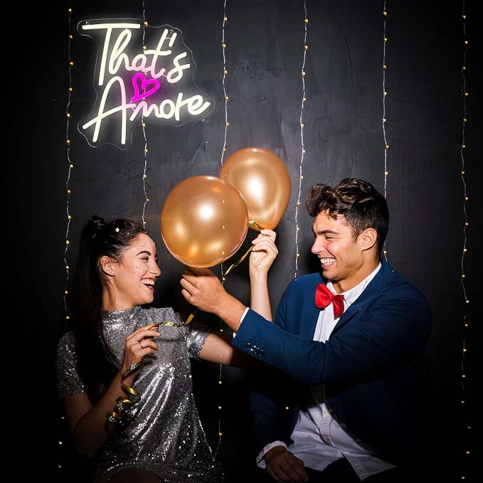 That's Amore Neon Sign, Dimmable LED Wedding Neon Sign Wall Art Sign, Wedding Backdrop Light Up Sign, USB Neon Sign for Birthday Anniversary Wall Decor Party Gifts(11.8 * 12.9in)