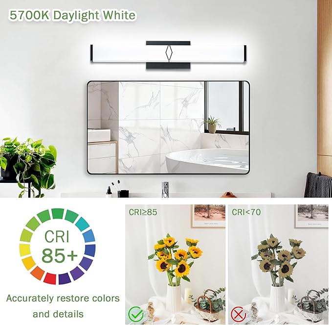32 Inch Bathroom Vanity Light 3200LM, 5700K Daylight White Modern Bathroom Light Dimmable, AC 120V 36W Matte Black LED Vanity Lighting Fixtures Wall Sconce ETL Certified, 1Pack