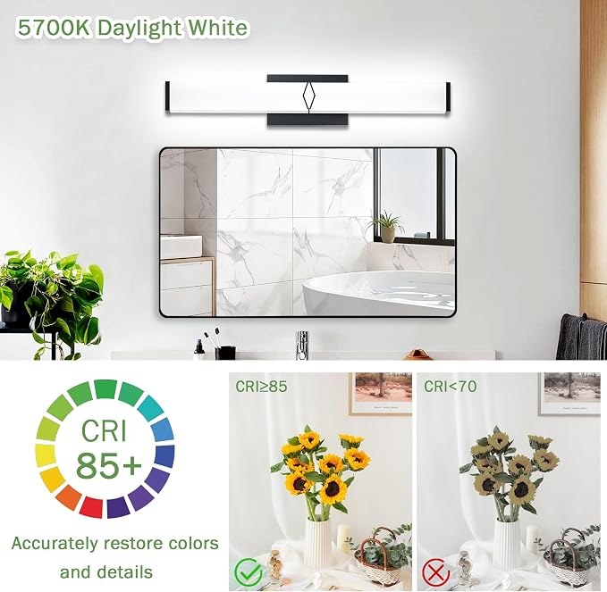 32 Inch Bathroom Vanity Light 3200LM, 5700K Daylight White Modern Bathroom Light Dimmable, AC 120V 36W Matte Black LED Vanity Lighting Fixtures Wall Sconce ETL Certified, 2Pack