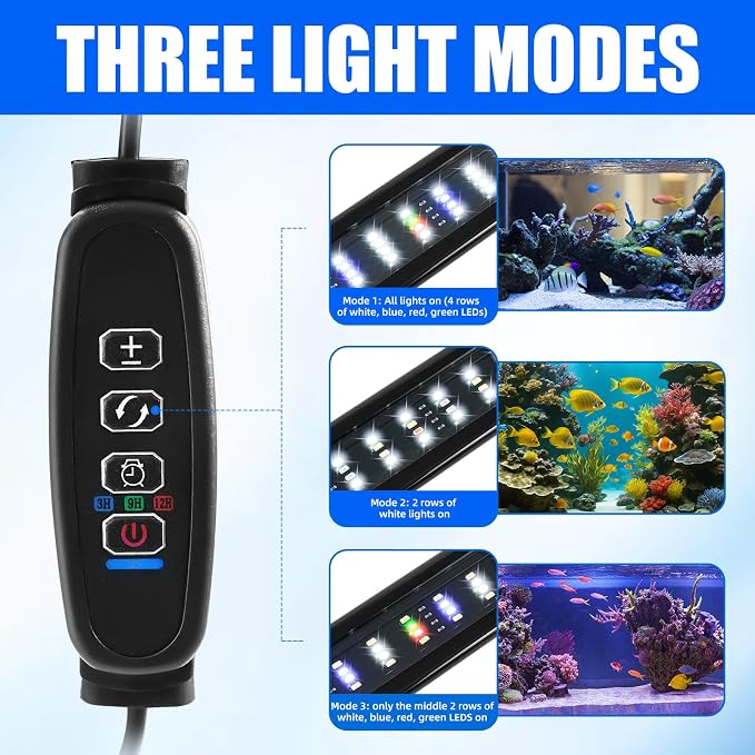 AQUANEAT LED Aquarium Light with Timer for 12-16 Inch Fish Tank, Brightness Adjustable, Full Spectrum, Low Medium Light Plant Lamp