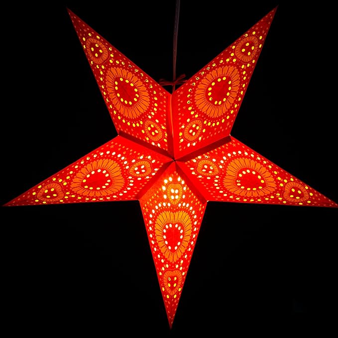 Sunflower Red Paper Star Lantern with 12 Foot Power Cord Included