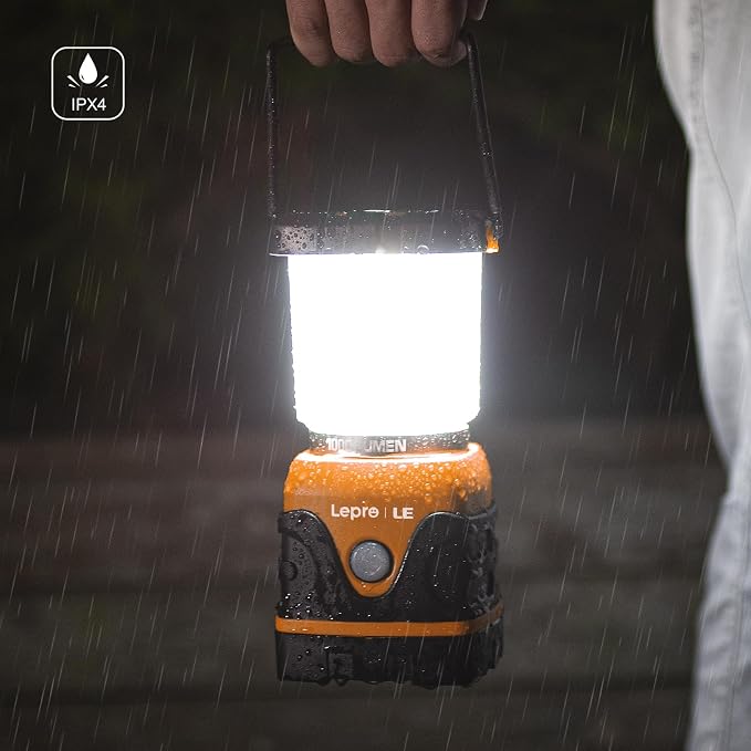 Lepro 1000LM Battery Powered LED Camping Lantern with 4 Light Modes, Orange | Waterproof Tent Light, Camping Essentials, Lantern Flashlight for Camping, Emergency Light, Power Outages, Not Rechargeable
