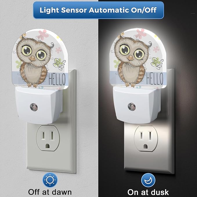 Night Light,Cute Cartoon Owl and Butterfly Night Lights Plug Into WallDusk to Dawn Sensor for Bedroom Bathroom and Living Room for Women/Girls Gift