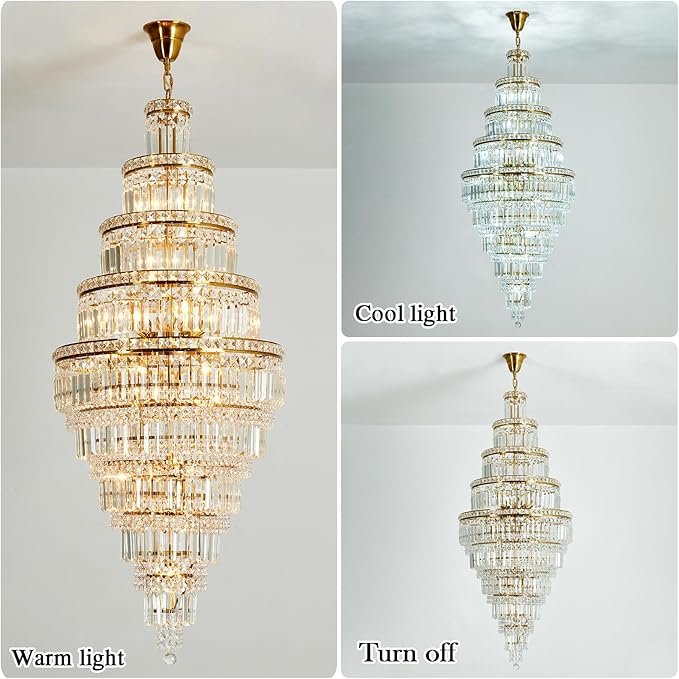 YYJLX Modern Crystal Chandelier 22 Light Extra Large Long Chandelier for High Ceiling Luxury Gold Hanging Pendant Light for Staircase Foyer Entryway