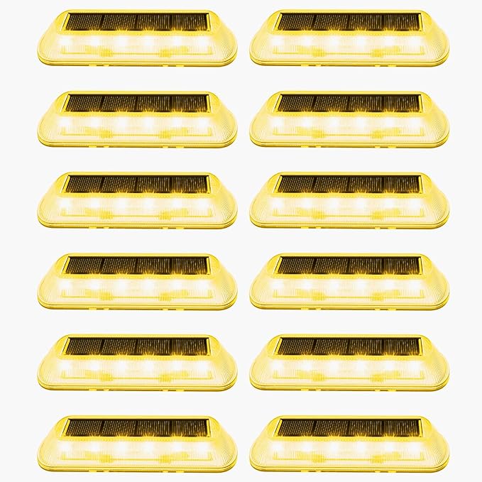 T-SUN Solar Deck Lights Outdoor Waterproof, Deck Lights Solar Powered, Driveway Marker Light for Fence Front Door, Step, Stair, Garden, Sidewalk, Pathway, Dock Porch, Backyard (Warm White, 12 Packs)
