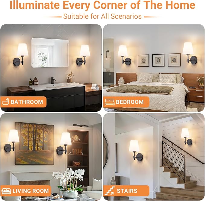 Peel and Stick Wall Sconces, Stick On Wall Sconce Set of 2, Battery Operated Wireless Adhesive Wall Lights, Corn Bulb with 10000mAh Battery, Easy Install for Bedroom Living Room Wall Decor