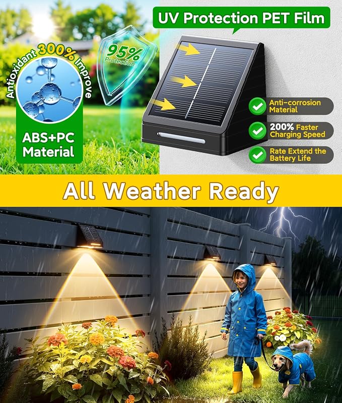 KOOPER Solar Fence Lights Outdoor Waterproof 10 Pack, Solar Fence Lights with Ultra-Bright LED Lens, 10 Modes & 9 Colors Outdoor Solar Lights for Fence, Backyard, Railing, Patio, Wall, Step, Deck