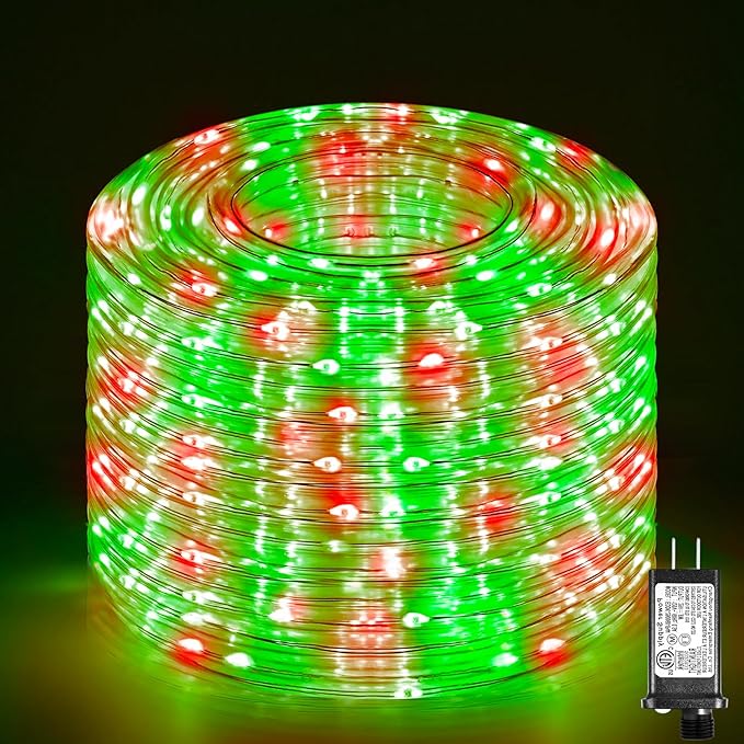 100FT 300 LED Rope Lights for Outside, Connectable Rope Lights Outdoor Waterproof with 8 Modes, Plug in Christmas String Lights for Deck, Garden, Fence, Backyard, Pool, Patio, Tree Decor - Red Green