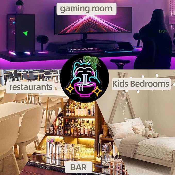 Ramen Neon Sign Cute Bear Noodles Neon Sign for Wall Decor LED Dimmable Japanese Wall Decor Neon Light USB Poweredfor Gaming Rooms, Restaurants, Bars & Kids Bedrooms, Creative Gift with Safe Indoor(13.7inx12.5in) (blue)