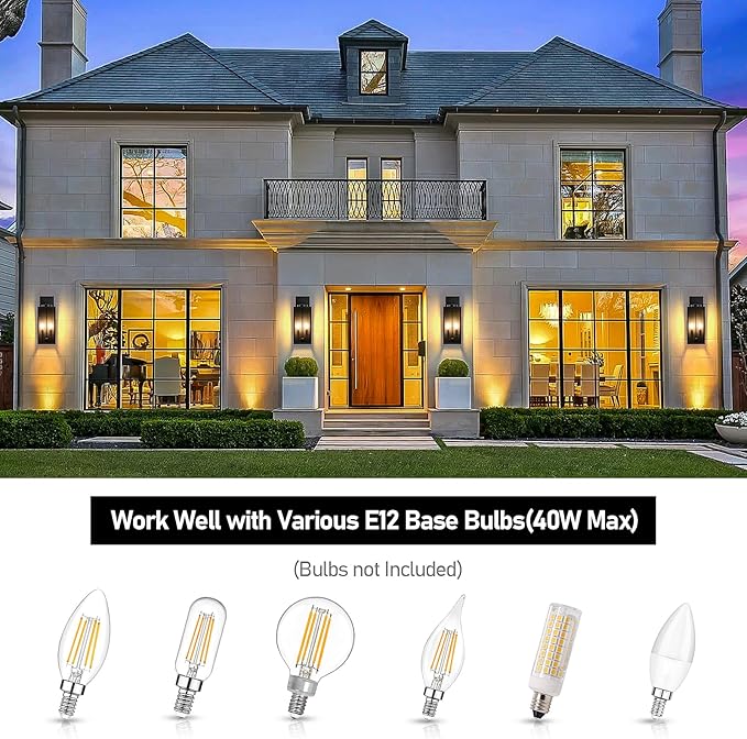 18” Large Outdoor Wall Light, 2-Light Exterior Porch Sconce, Black | Waterproof, Rust-Resistant, Durable Metal with Clear Glass, Standard E12 Socket, Easy to Install