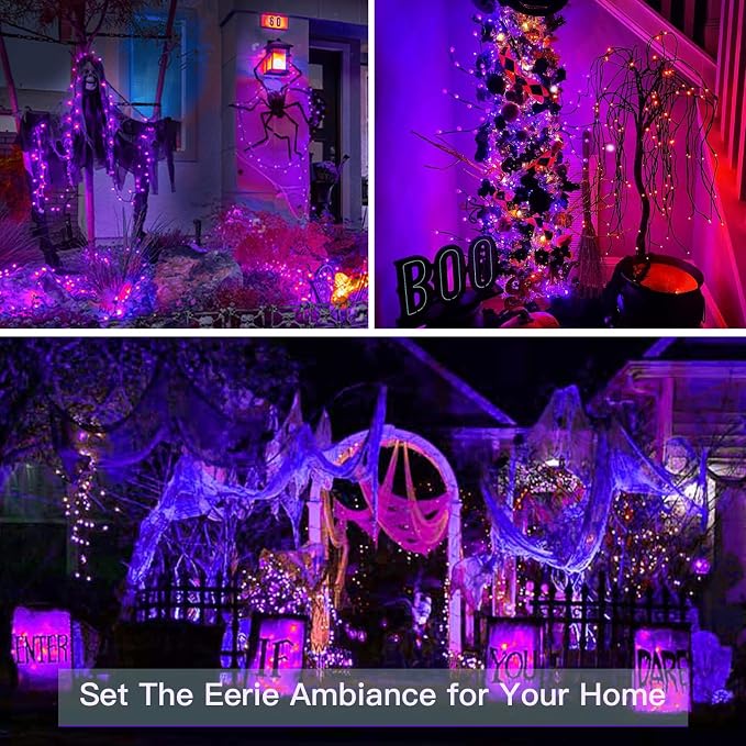 Hallowee Fairy Lights Battery Operated, 33ft 100 LED Fairy Lights with Remote, Purple String Lights for Outside, Porch, Home, Backyard, Window, Yard, Garland, Party Decorations