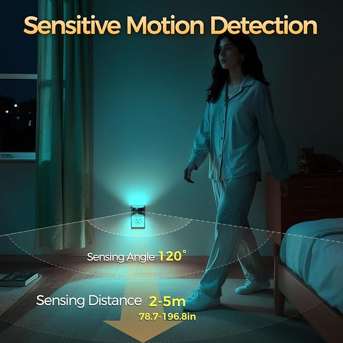 Motion Sensor Night Light, Night Lights Plug into Wall, RGB | 8-Color RGB Night Light, Motion Sensor, Dusk to Dawn, for Bedroom, Bathroom, Hallway, 4 Packs