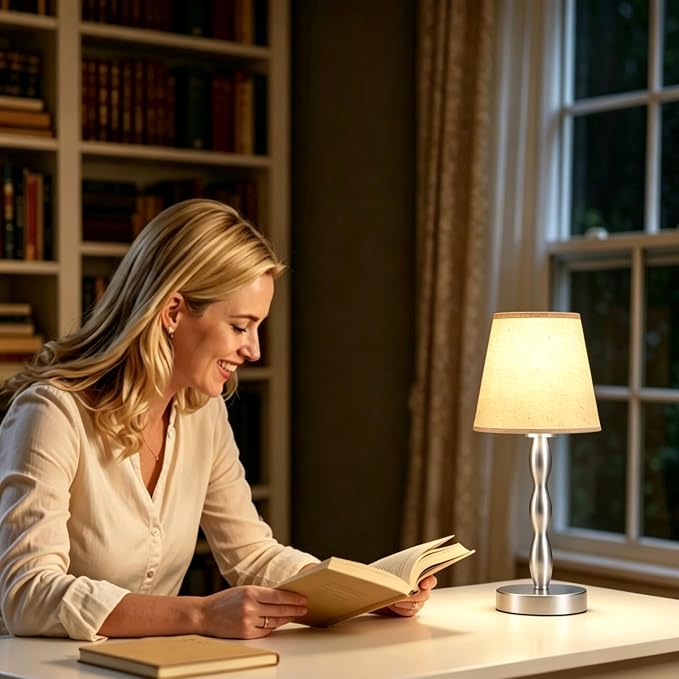 Rechargeable Cordless Table Lamp, 5000mAh Battery Powered Touch Desk Lamp, 3-Level & Stepless Dimmable Night Light, Portable Bedside Lamp for Bedroom, Outdoor, Bulb Included, Silver