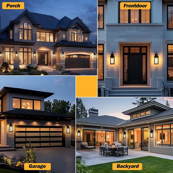 19" Large Outdoor Wall Lights Black with Gold Trim 2 Pack | Black Exterior Light Fixtures, Modern Wall Sconces, Waterproof Porch Lights Outdoor Lighting for House Garage Entryway