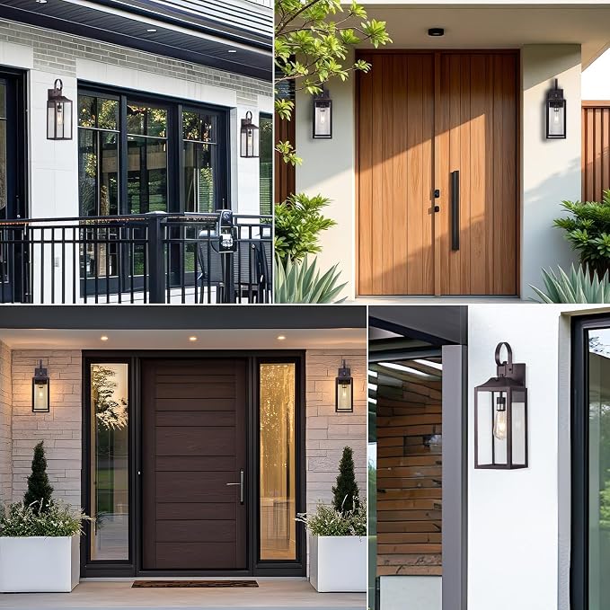 19" Large Dusk to Dawn Outdoor Lighting Bronze 2 Pack | Anti Rust Outdoor Wall Sconce Lantern Lamp, Waterproof Sensor Exterior Light Fixtures, Porch Light for Doorway, Garage, Patio
