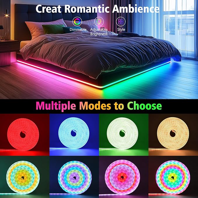 32.8Ft LED Neon Rope Lights, RGB Built in Chip Neon Strip Lights | Waterproof Led Neon Lights with Remote APP Control, Music Sync, 24V IP68 for Bedroom Gaming Room Outdoor