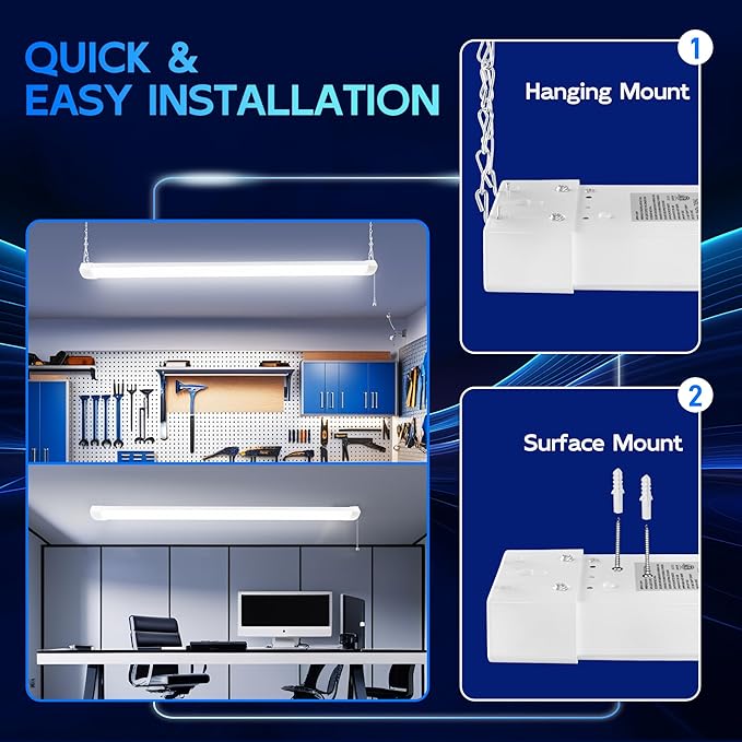 hykolity 4FT 70W LED Shop Light Linkable, 8000lm(300w Equivalent) | 5000K Utility Shop Lights for Garages, Workshops, Basements, Hanging or FlushMount,with Power Cord and Pull Chain,ETL,White