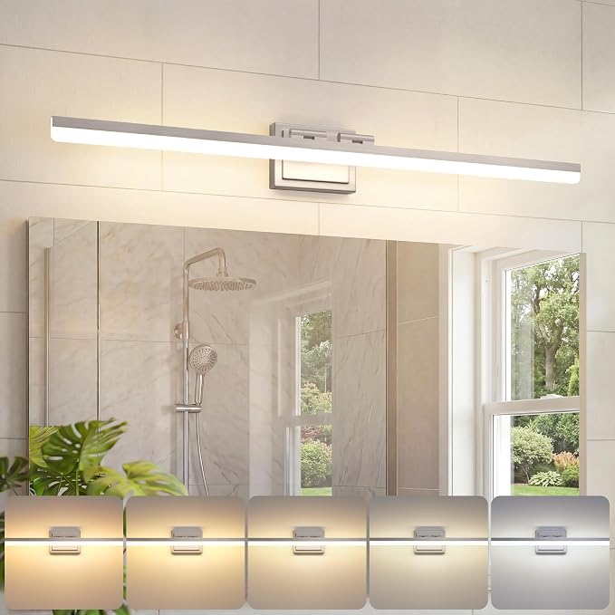 VOLISUN Modern Bathroom Vanity Light 39.4 inch, Rotatable, 34W Dimmable 5CCT Led Bathroom Light Fixture Over Mirror, Brushed Nickel Bar Vanity Light for Bathrooms Mirror Restroom-ETL Certificated
