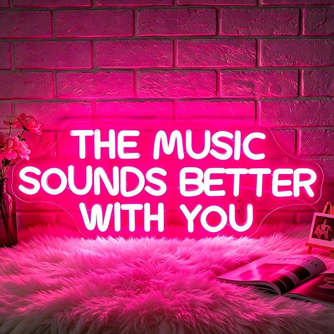 Neon Sign, Music Neon Signs for Wall Decor LED Signs Neon Light | The Music Sounds Better with You Neon Sign for Music Studio, Classroom, Bedroom, Club, Party, Pink Decor, Gift, USB Powered