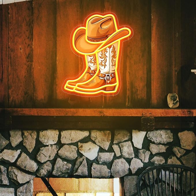 Cowboy Boot with Hat Neon Signs for Wall Decor, Western Cowboy LED Sign Light Up, Dimmable Neon Light for Game Room Man Cave Bedroom Bar Party Birthday Gifts