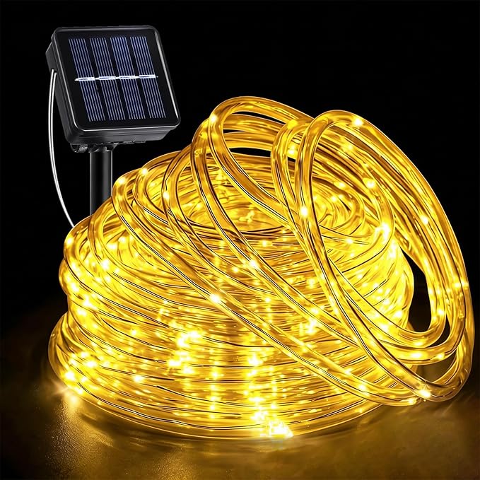 Solar Rope Lights Outdoor Waterproof, 33FT 135 LED Solar String Lights for Outside 8 Modes, Warm White Solar Powered Fairy Light for Pool Trampoline Garden Patio Party Holiday Decorations
