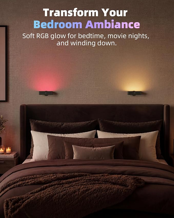 EZVALO Battery Operated Wall Sconce, Rechargeable Magnetic Wall Light with Remote, RGB Mood Lighting & 3 White Tones, Dimmable Wall Lamp for Bedroom, Gaming Room, Apartment Decor
