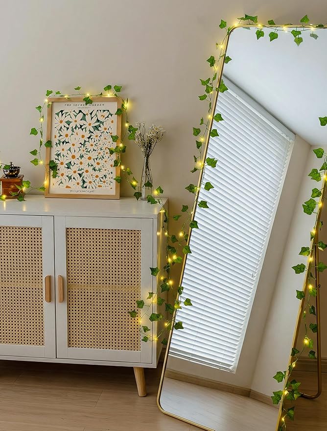 woohaha Vine with Fairy Lights,23ft 73LED Ivy String Light USB/Battery Operated with with Remote,Leaf Light for Bedroom, Room, Wall, Garden, Party, Wedding Decor (Warm White)