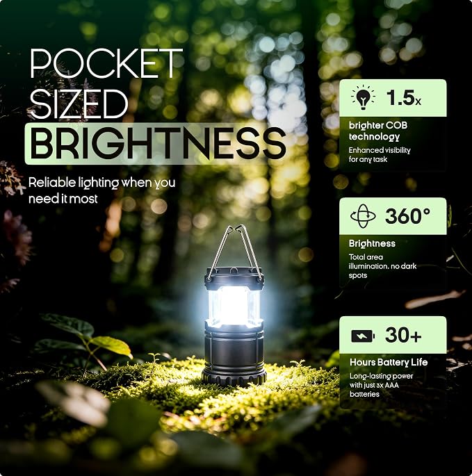 MalloMe LED Camping Lantern, Battery Powered Lanterns for Power Outages, Portable Hanging Collapsible Camping Lights for Outdoor, Home, Emergency, Hurricane Lamp Survival Outage Light 3 x AA Operated