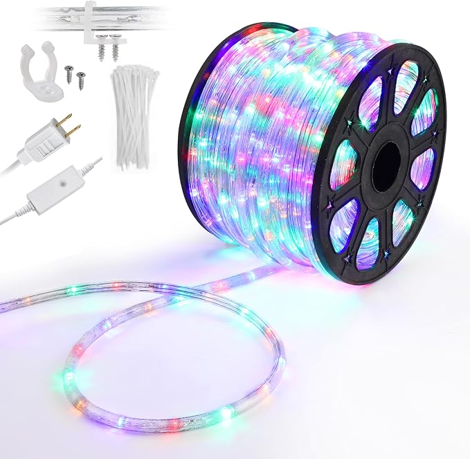 LED Rope Lights,Connectable for Indoor & Outdoor,110V Transparent Flexible Tube Lights,Waterproof LED Rope Lighting for Outside,Deck,Patio,Pool,Camping,Bedroom,Landscape Decor (Multicolor, 150ft)