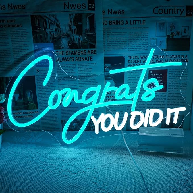 WLHOPE Congrats You Did It Neon Sign Graduation Decorations 2025 Blue White LED lights for Party College High School Class Graduation Gifts for Teens