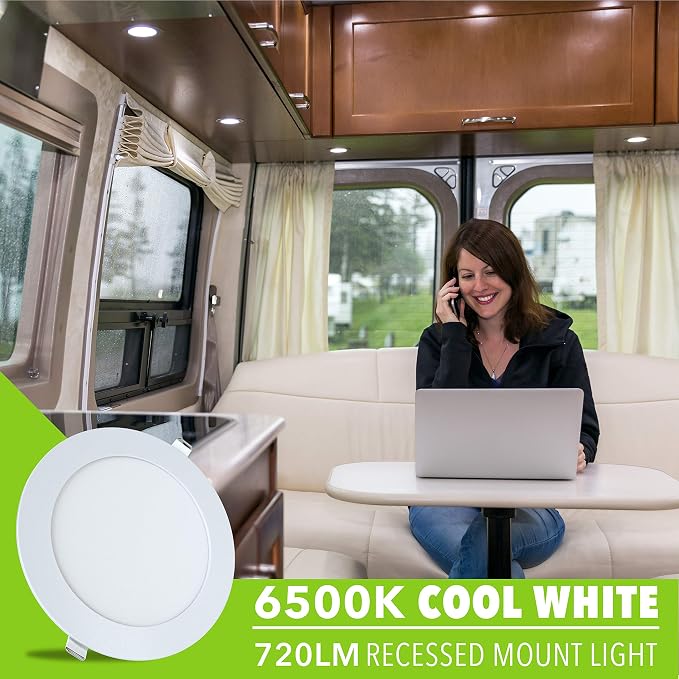 LeisureLED 5 Pack RV Boat Recessed Ceiling Light 720 Lumen Super Slim LED Panel Light DC 12V 5.75" 9W Full Aluminum Downlights (Cool White)