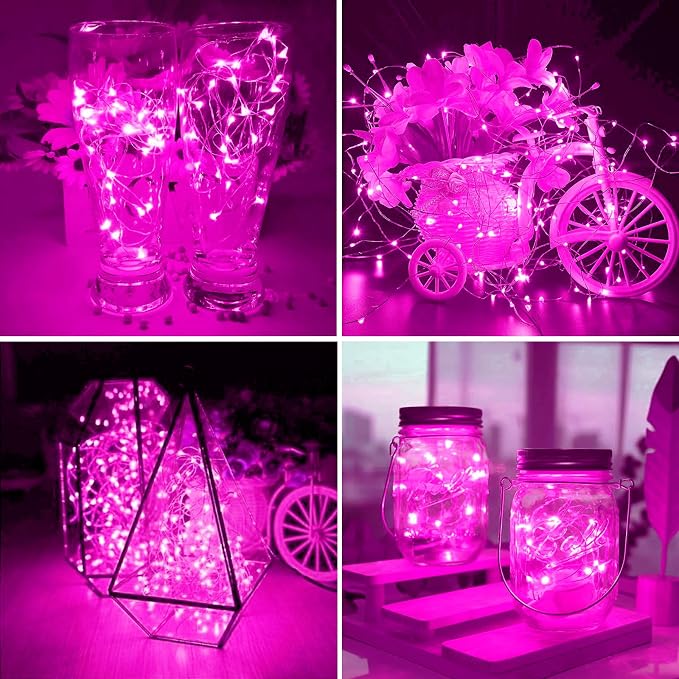 ZGWJ 50 Pack Pink Fairy Lights, Mini String Lights | Battery Operated 7 FT 20 LED Waterproof 3 Modes for DIY, Parties, Wedding, Halloween, Christmas Decoration