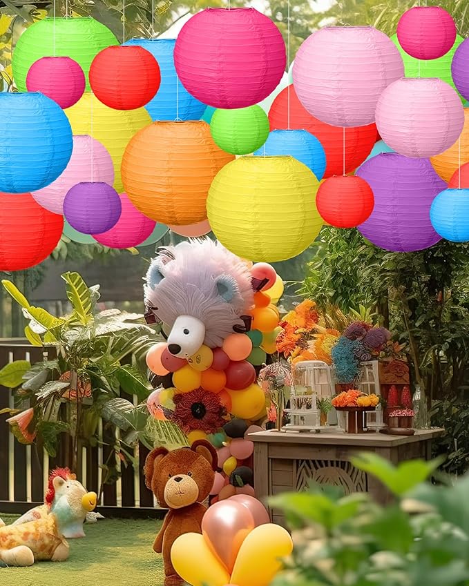 Treela 80 Pcs Paper Lanterns Chinese Japanese Lanterns for Wedding, 4'', 6'', 8'', 10'', 12'' Lamps for Ceiling Hanging Decor Spring Bridal Baby Shower Birthday Party Decorations Easter(Multicolor)