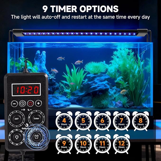 fishkeeper Smart LED Aquarium Light with One-Button Real-Time Sync, 24/7 Mode Full Spectrum Fish Tank Lights, 9 Colors DIY, 9 Timer, 10 Brightness IP68 Waterproof Aquarium Plant Light for 48-55 inch