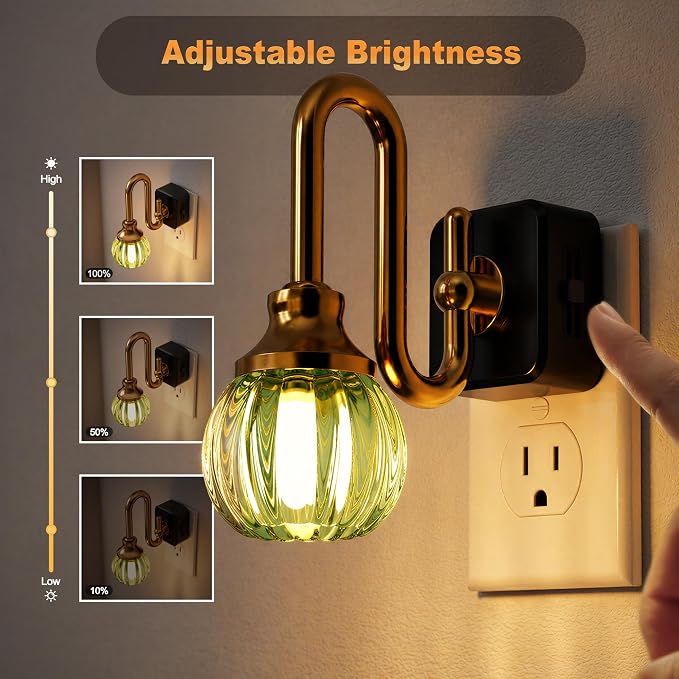 JandCase Night Light, Night Lights Plug into Wall Green Tulip | LED Nightlight, 0-100LM Dimmable Nightlights, Dusk to Dawn Sensor, 1W Vintage Nite Light for Bathroom Hallway Decor, 1 Pack